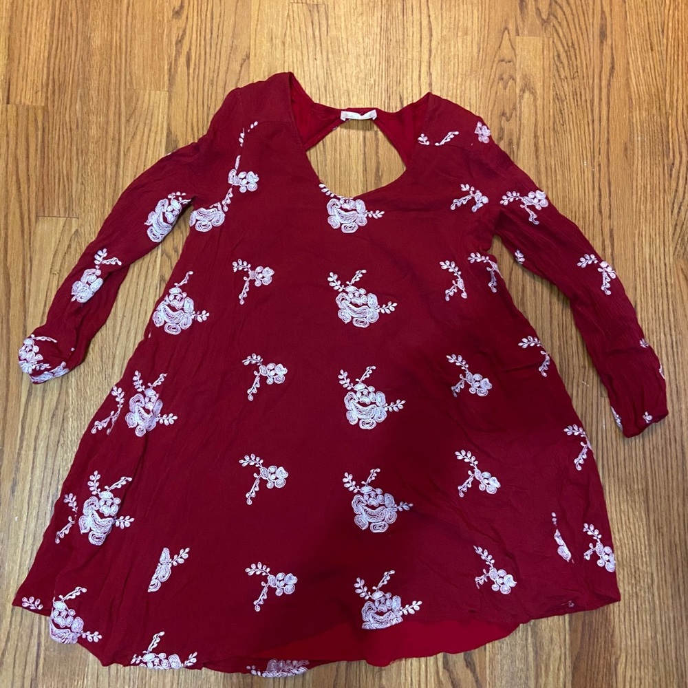 Red Floral Embroidered Altar’d State Dress